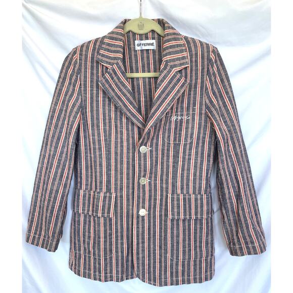 Gianfranco GF Ferre Linen Coat Blazer Boys Youth Large 12-14, Red Blue Striped - Picture 1 of 6